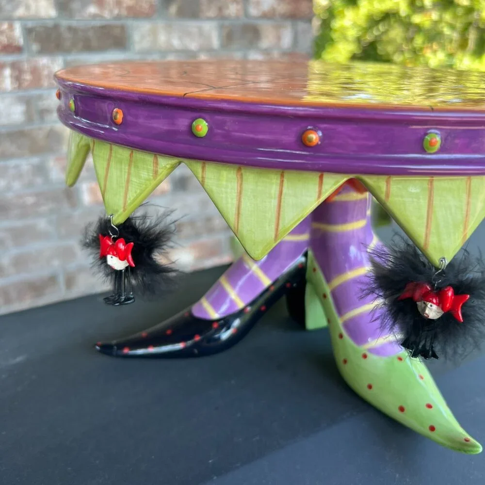 Dept 56 Patience Brewster witch feet Halloween spooky cake plate stand decor - Picture 11 of 15